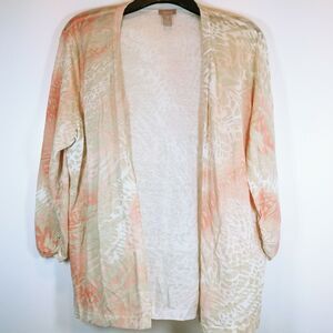 Chicos Animal Print Coverup Linen blend Cardigan sweater thin light XL 3